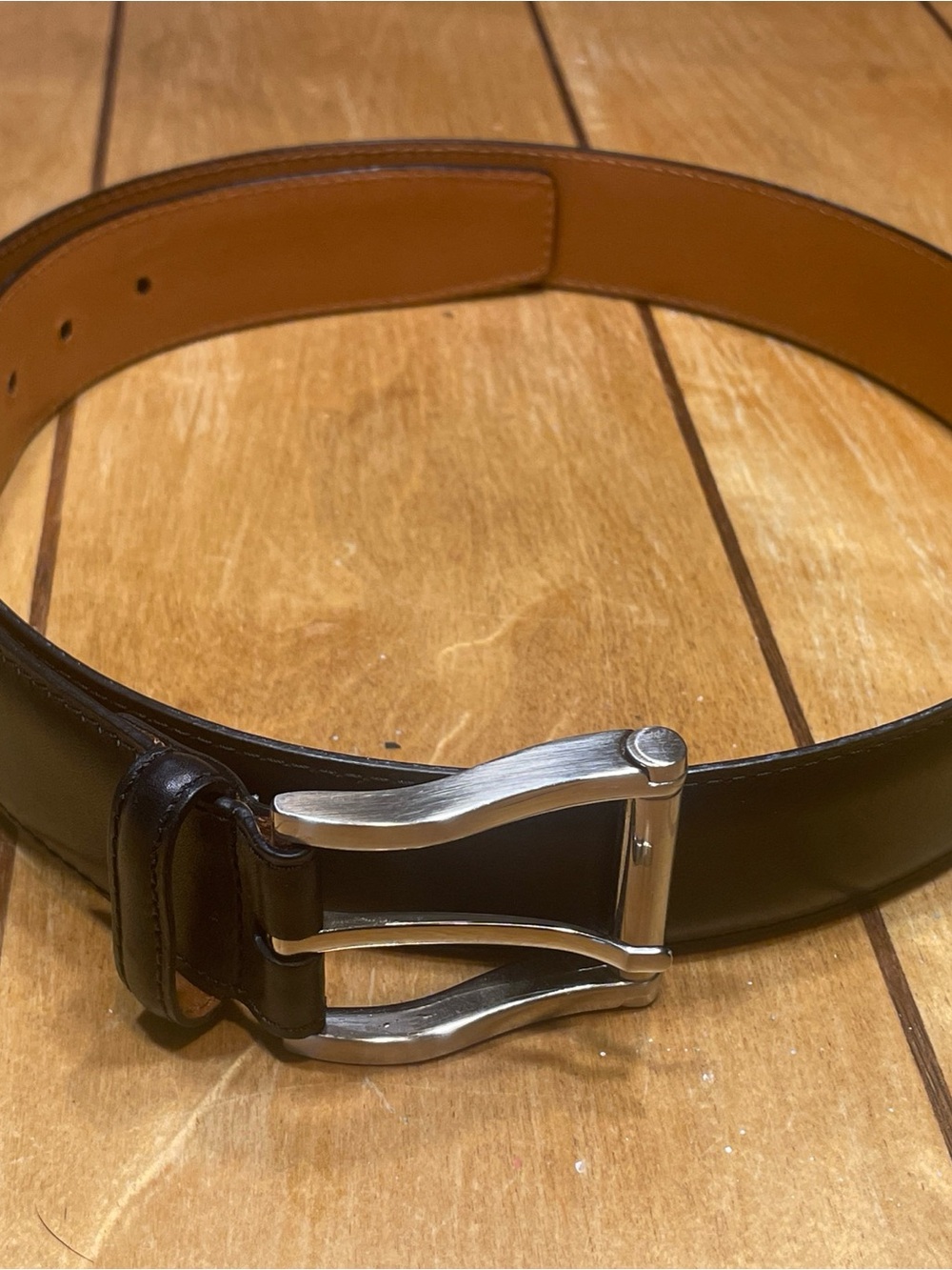 Magnanni Carbon Leather Belt with Silver Buckle Made in Spain Size 34 Black